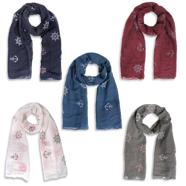 Sonia Originelli Schal Langschal "Maritim" Anker Steuerrad Reliefdruck Fransen Sommer