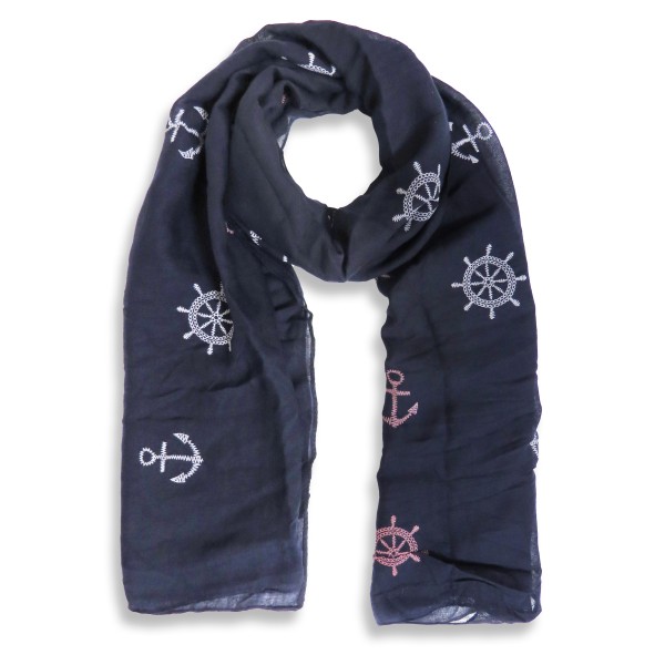 Sonia Originelli Schal Langschal "Maritim" Anker Steuerrad Reliefdruck Fransen Sommer