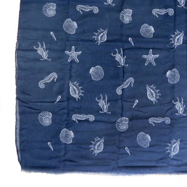 Sonia Originelli Schal Langschal "Muschel" Seepferd Maritim Reliefdruck Fransen Sommer