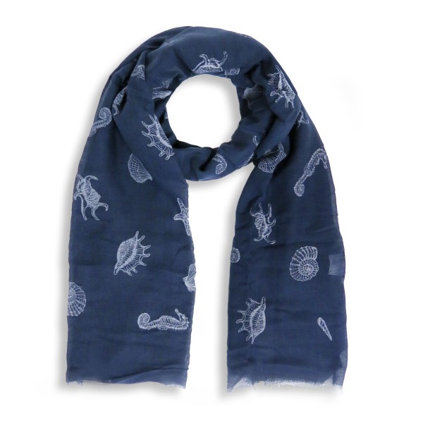 Sonia Originelli Schal Langschal "Muschel" Seepferd Maritim Reliefdruck Fransen Sommer