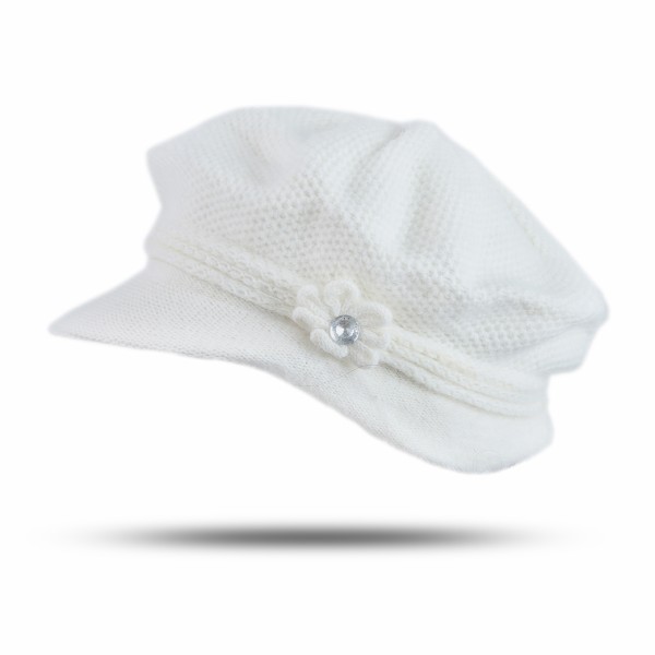 Sonia Originelli Schirmmütze Angorawolle mit Blumenapplikation und Strassstein