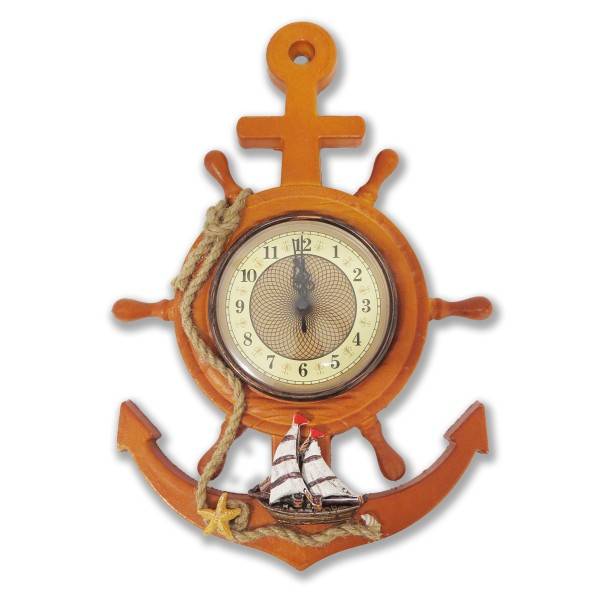 Sonia Originelli Seemannsuhr DA050 Küste Steurrad Uhr Schiffsuhr Anker