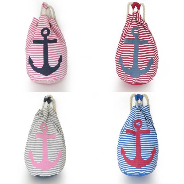 Sonia Originelli Seesack Maritim Gestreift Mit Ankerdruck Seilkordeln