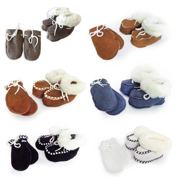 Sonia Originelli SET Baby Kleinkinder Hausschuhe Fäustel "Lämmchen" Lammfell Leder