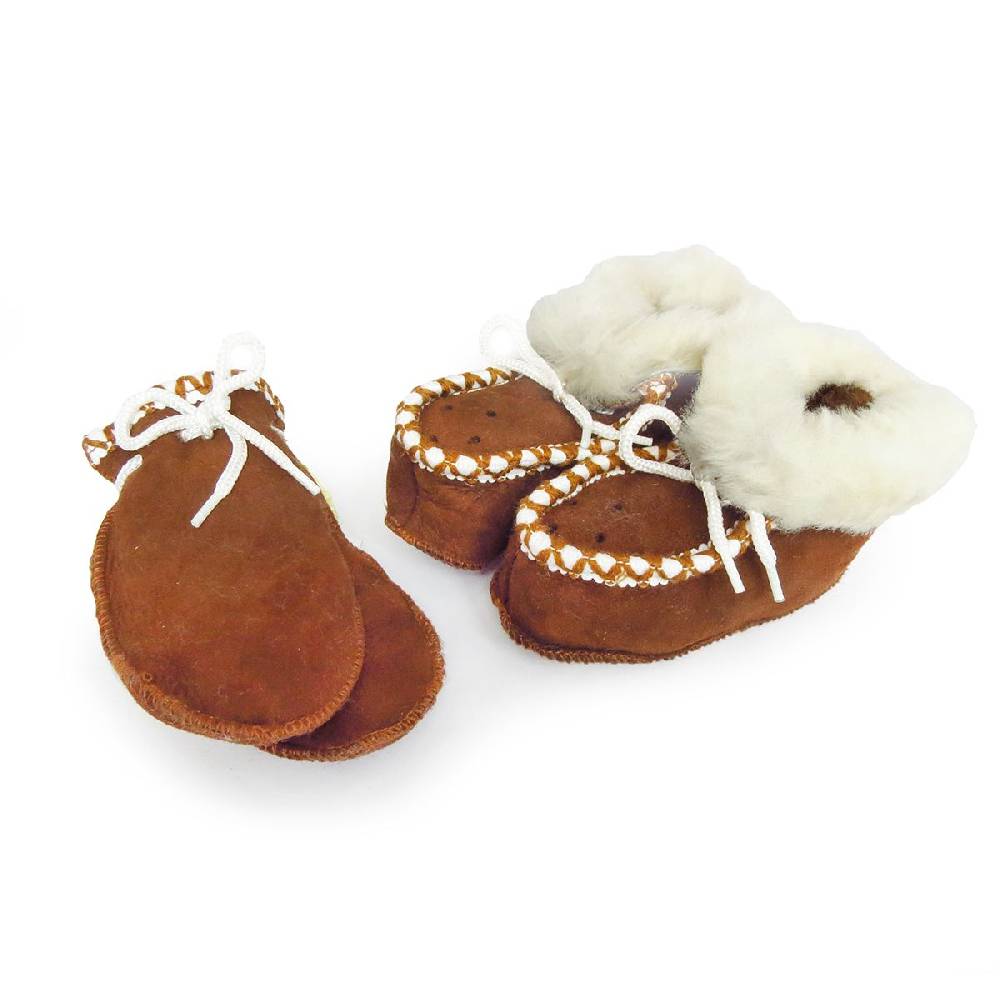 Sonia Originelli SET Baby Kleinkinder Hausschuhe Fäustel "Lämmchen" Lammfell Leder