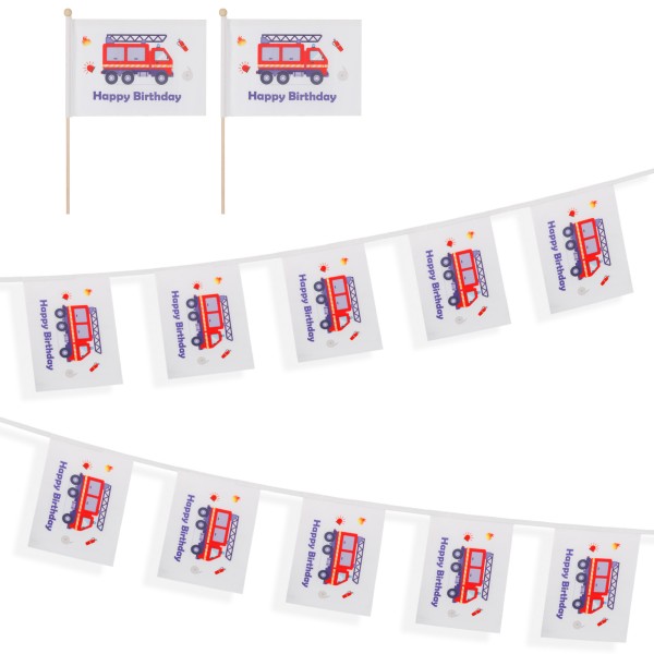 Sonia Originelli Set Fahnengirlande Und Tischfähnchen "Feuerwehr" Happy Birthday Kindergeburtstag Partydekoration