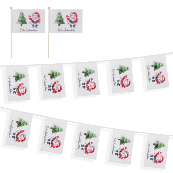 Sonia Originelli Set Fahnengirlande Und Tischfähnchen "Frohe Weihnachten" Merry Christmas Partydekoration