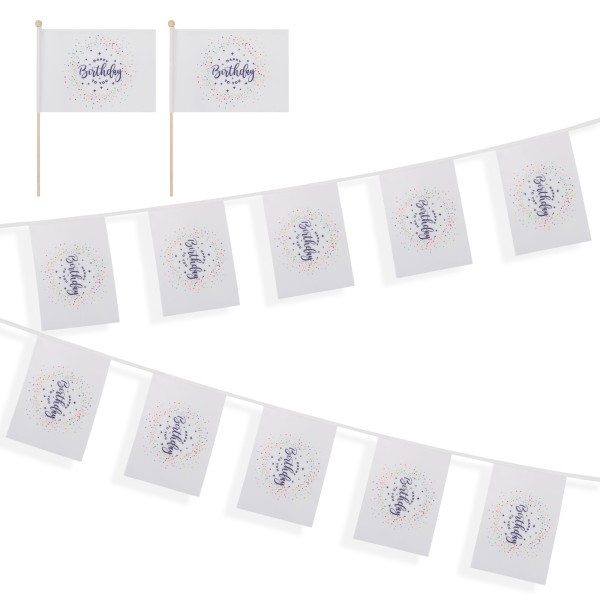 Sonia Originelli Set Fahnengirlande und Tischfähnchen "Happy Birthday" Geburtstag Partydekoration