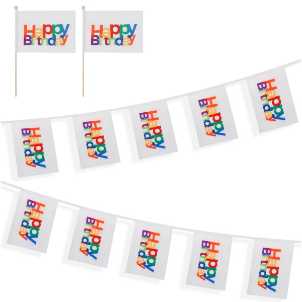 Sonia Originelli Set Fahnengirlande Und Tischfähnchen "Happy Birthday" Geburtstag Partydekoration