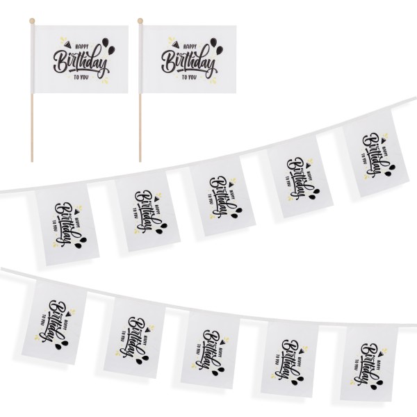 Sonia Originelli Set Fahnengirlande Und Tischfähnchen "Happy Birthday" Geburtstag Partydekoration