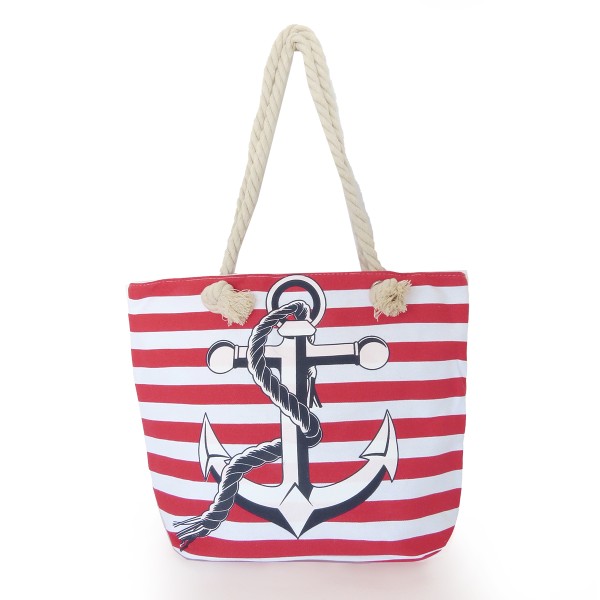 Sonia Originelli Shopper Blockstreifen Anker mit Seil Kordeln Strandtasche Canvas