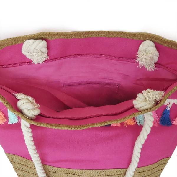 Sonia Originelli Shopper Boho Mit Neon Quasten Fransen Bommel Bastverzierung Strandtasche