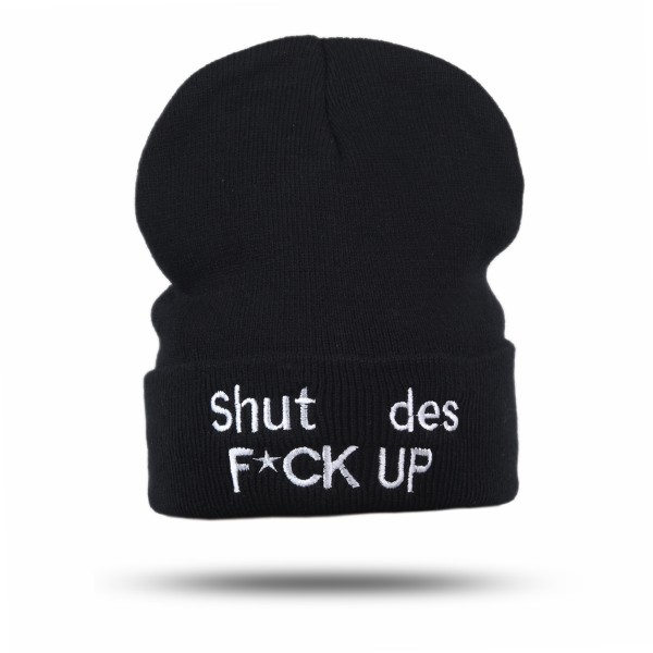 Sonia Originelli Statement Mütze "F*CK UP" Beanie Strick Unisex Schwarz