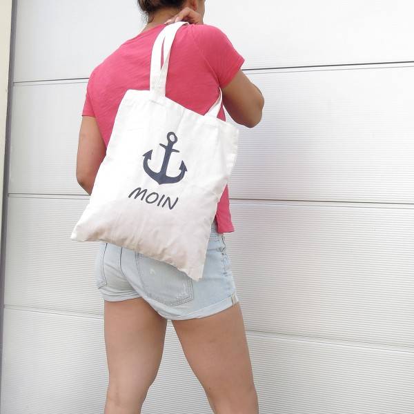 Sonia Originelli Stoffbeutel "Moin" Tragetasche Baumwolle Print Lange Henkel