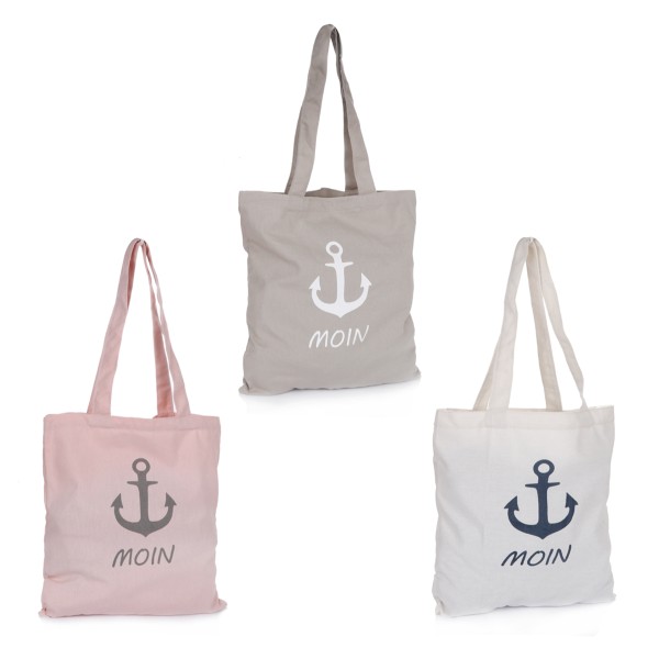 Sonia Originelli Stoffbeutel "Moin" Tragetasche Baumwolle Print Lange Henkel