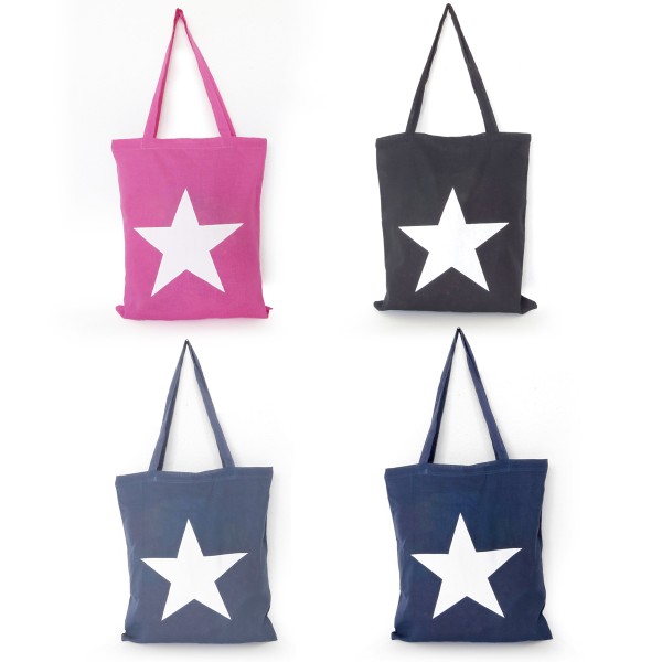 Sonia Originelli Stoffbeutel Stern 2er Set Einkaufsbeutel Tasche Lange Henkel