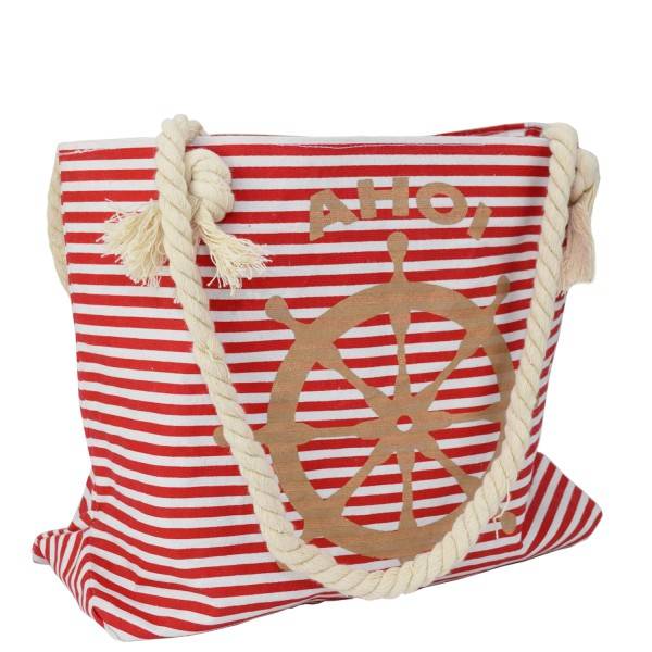 Sonia Originelli Strandtasche "Ahoi" Mit Steuerrad Klassisch Maritim Gestreift