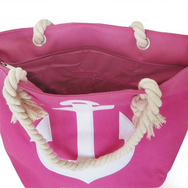 Sonia Originelli Strandtasche Anker Bestickt Maritim Seilkordel Shopper Pink
