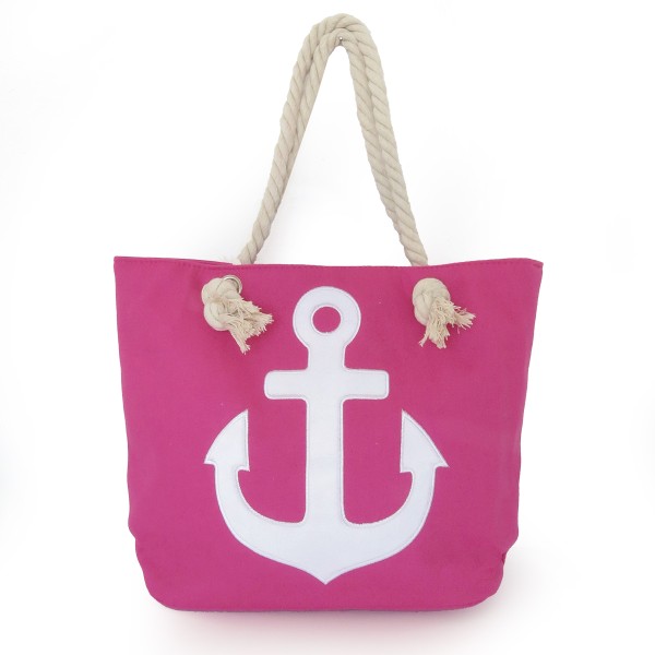 Sonia Originelli Strandtasche Anker bestickt maritim Seilkordel Shopper pink