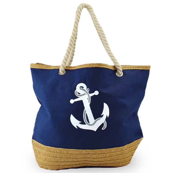 Sonia Originelli Strandtasche Shopper Anker Uni Bast Maritim Gestreift Seilkordel