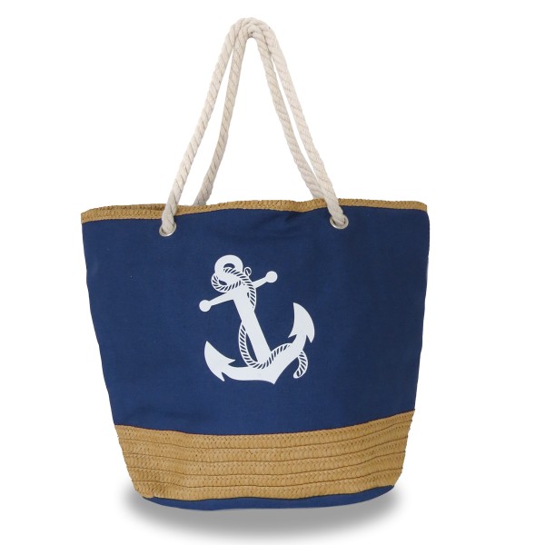 Sonia Originelli Strandtasche Shopper Anker Uni Bast Maritim gestreift Seilkordel
