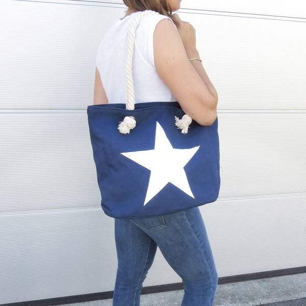 Sonia Originelli Strandtasche Stern Bestickt Seilkordel Maritim Shopper Tragetasche