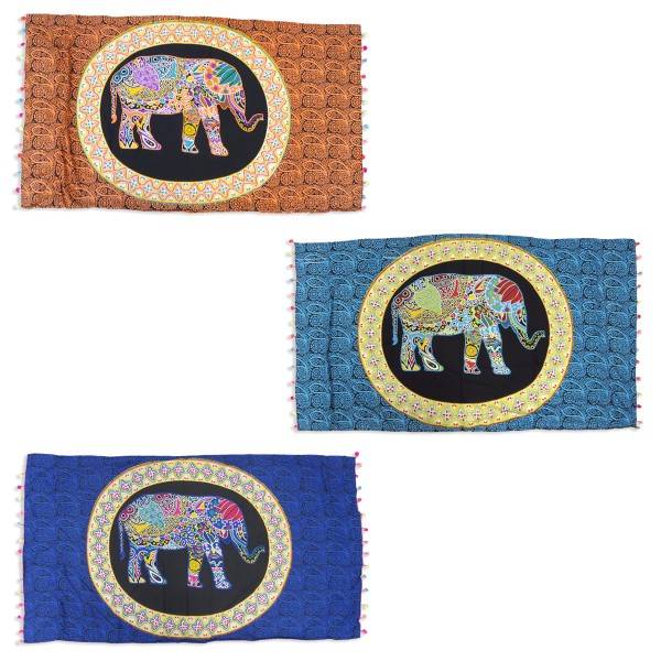 Sonia Originelli Strandtuch "Boho" Elefant Muster Bommel Bunt Laken Tuch Picknick