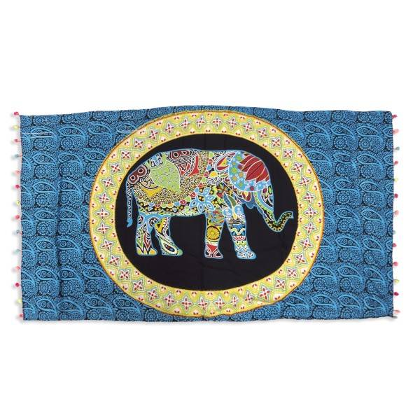 Sonia Originelli Strandtuch "Boho" Elefant Muster Bommel Bunt Laken Tuch Picknick