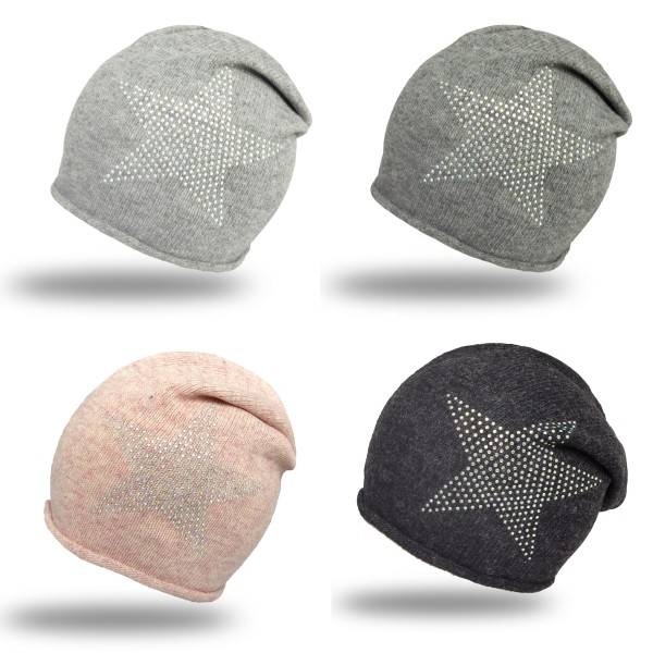 Sonia Originelli Strick Beanie "Prisma" Strasssteine Stern Strickmütze Premium