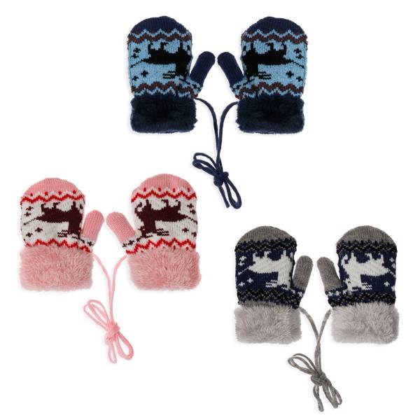 Sonia Originelli Strickfäustel Fausthandschuhe Band Kinderhandschuhe Kordel Rentier