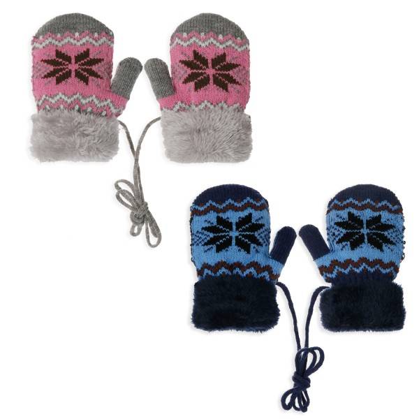 Sonia Originelli Strickfäustel Fausthandschuhe Band Kinderhandschuhe Kordel Schneeflocke