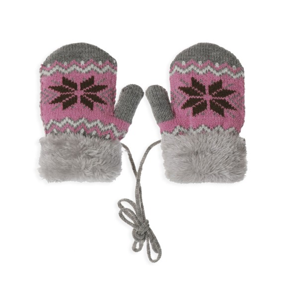 Sonia Originelli Strickfäustel Fausthandschuhe Band Kinderhandschuhe Kordel Schneeflocke