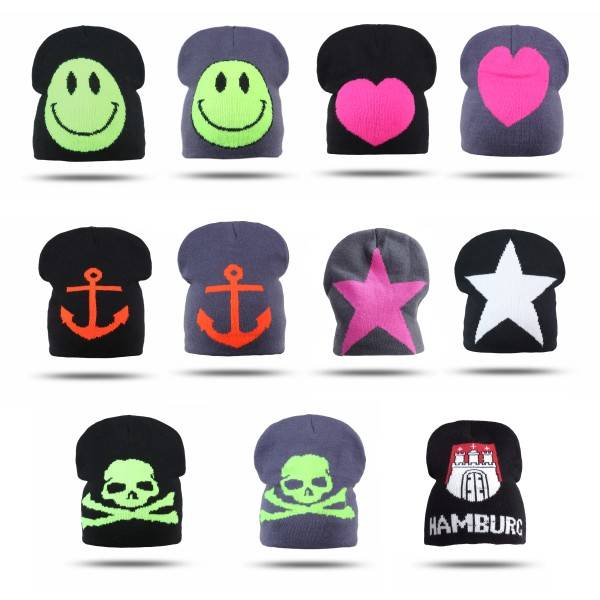 Sonia Originelli Strickmütze Beanie Mit Neon Design Pirat Anker Herz