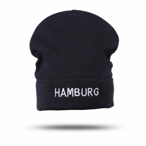 Sonia Originelli Strickmütze mit Hamburg Bestickung Schwarz Fleece Unisex
