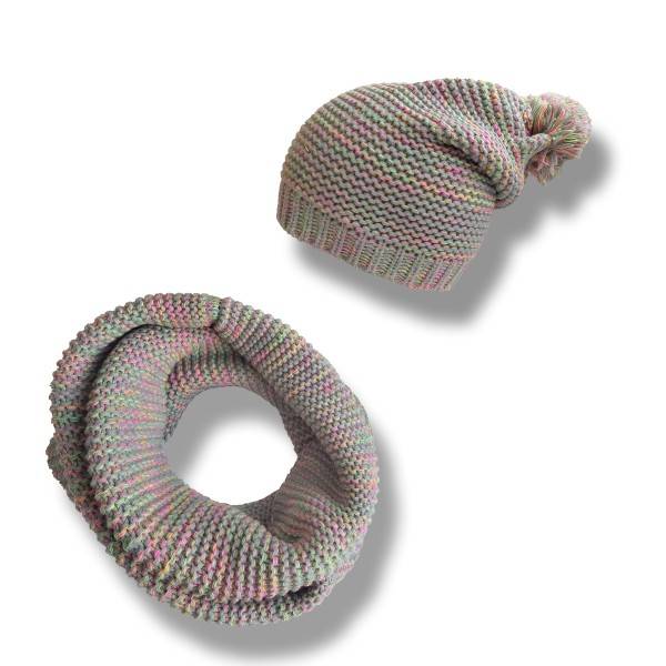 Sonia Originelli Strickset Bommelmütze und Schlauchschal mit neon Details