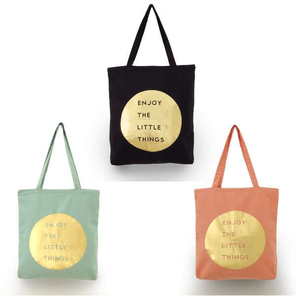 Sonia Originelli Tragetasche Goldener Druck "Enjoy The Little Things" Stoffbeutel Baumwolle