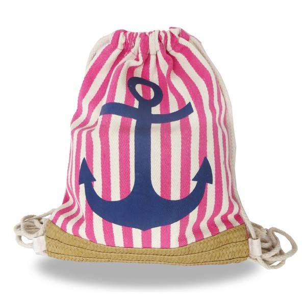 Sonia Originelli Turnbeutel Maritim Gestreift Ankerdruck Bastapplikation Innentasche