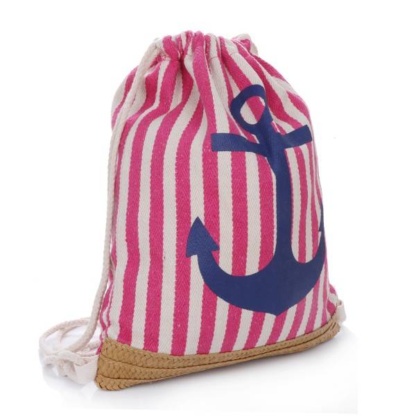 Sonia Originelli Turnbeutel Maritim Gestreift Ankerdruck Bastapplikation Innentasche