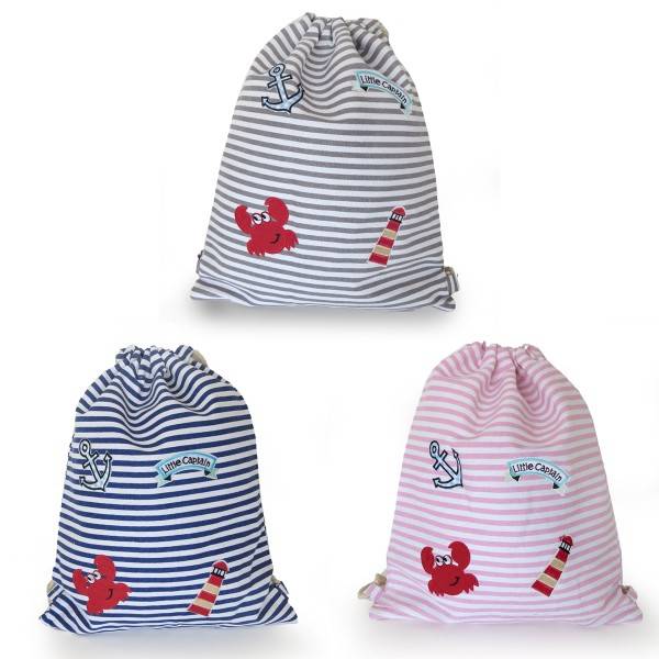 Sonia Originelli Turnbeutel Patches Aufnäher Gymbag Gestreift Anker Krabbe Baumwolle