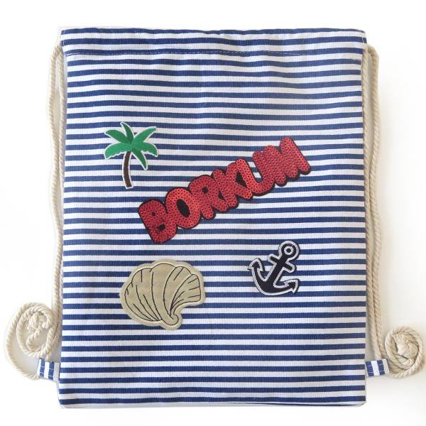 Sonia Originelli Turnbeutel Patches Aufnäher Gymbag Gestreift "Borkum"