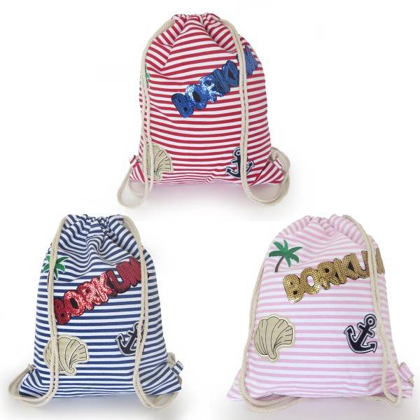 Sonia Originelli Turnbeutel Patches Aufnäher Gymbag Gestreift "Borkum"