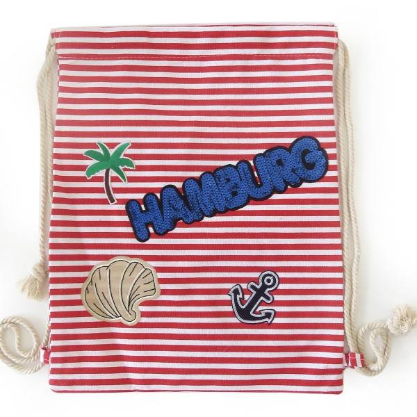 Sonia Originelli Turnbeutel Patches Aufnäher Gymbag Gestreift "Hamburg"