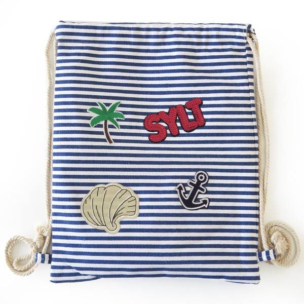 Sonia Originelli Turnbeutel Patches Aufnäher Gymbag Gestreift "Sylt"