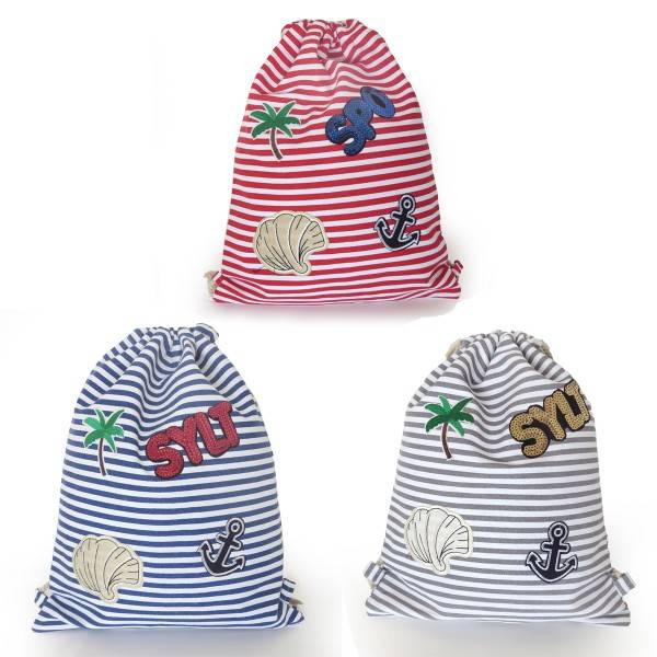 Sonia Originelli Turnbeutel Patches Aufnäher Gymbag Gestreift "Sylt"