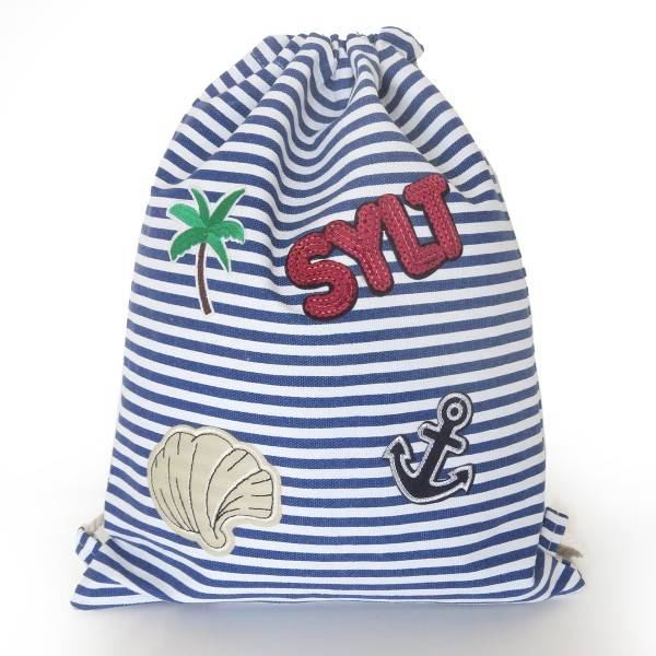 Sonia Originelli Turnbeutel Patches Aufnäher Gymbag gestreift "Sylt"