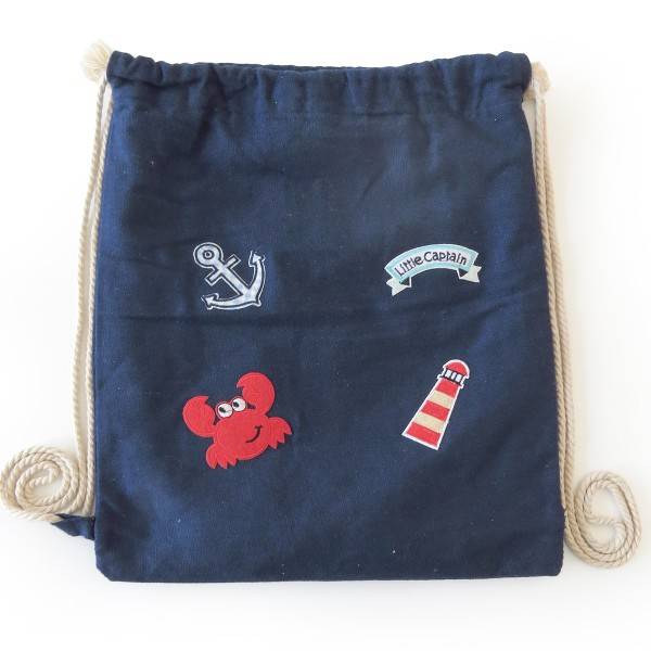 Sonia Originelli Turnbeutel Patches Aufnäher Gymbag Maritim Anker Krabbe Baumwolle