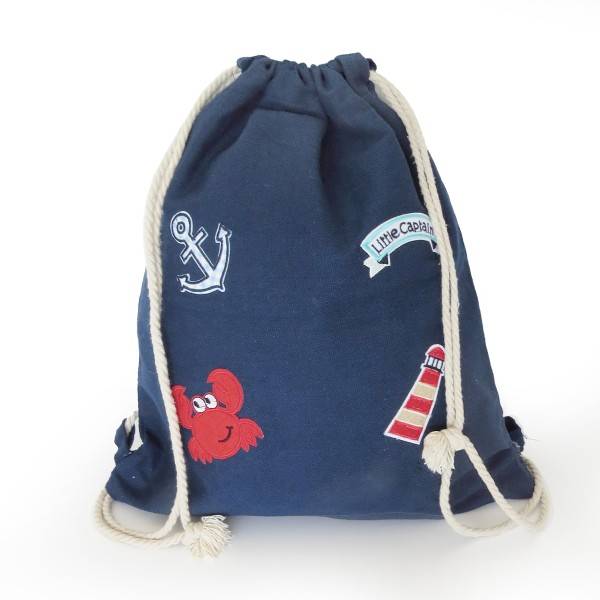 Sonia Originelli Turnbeutel Patches Aufnäher Gymbag maritim Anker Krabbe Baumwolle