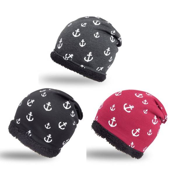 Sonia Originelli Winter Beanie Mütze "Mini Anker" Teddyfell Futter Maritim