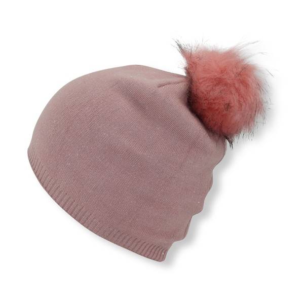 Sonia Originelli Winter Beanie Mütze Mit Glitzerfasern Und Kunstfell Bommel