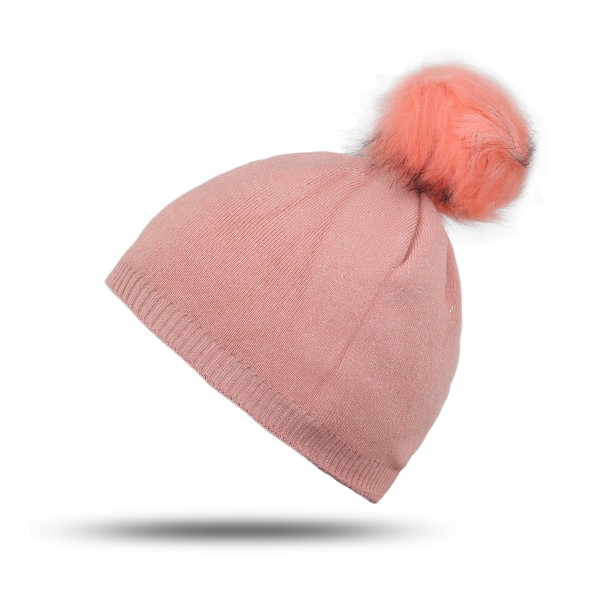 Sonia Originelli Winter Beanie Mütze mit Glitzerfasern und Kunstfell Bommel